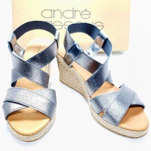 Andre Assous Dalmira Mid Elastic Wedge Pewter Sz 7